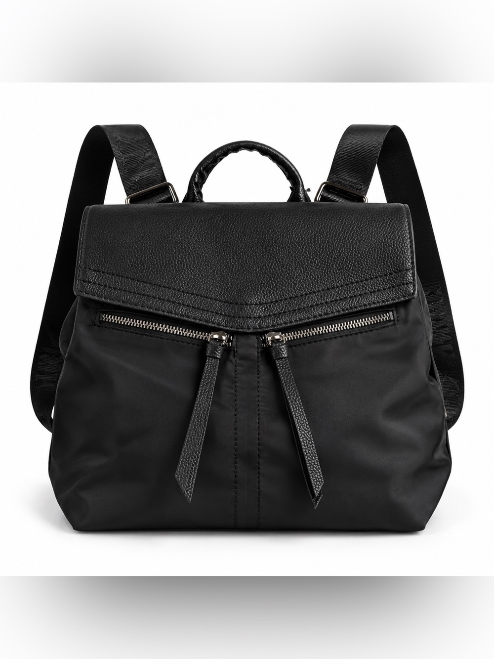 Women's Black Nylon Backpack with flap